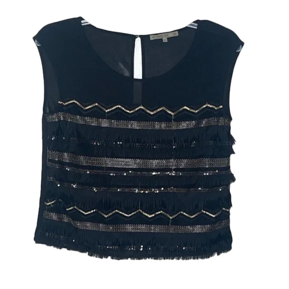 🆕 PATRIZIA Pepe Black and Gold Fringe Cropped Blouse Size 40